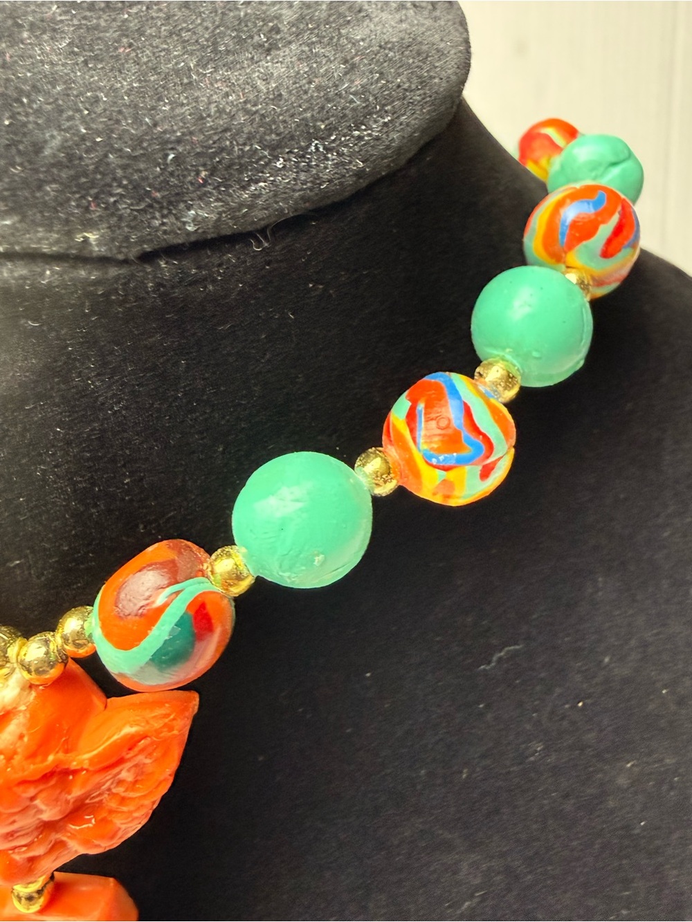 Handmade Catholic Rosary Necklace Orange Green Clay Beaded What Would Jesus Do - Picture 5 of 8